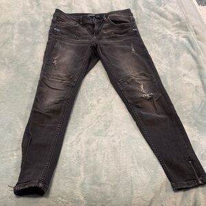 Zara Charcoal Distressed Skinny Moto Jeans